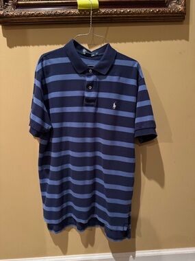 Ralph Lauren Navy and Light Blue Striped Polo Shirt